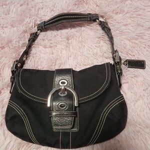 Coach Black Shoulder Bag with Signature Silver Buckle